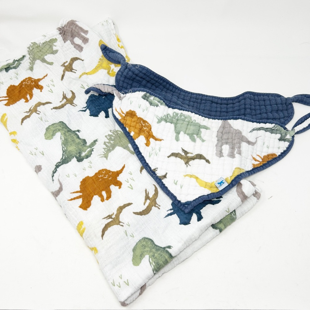 Little Unicorn‎ Baby Blanket Bib Set Of 2 Gauzy Muslin Cotton Dinosaur Print